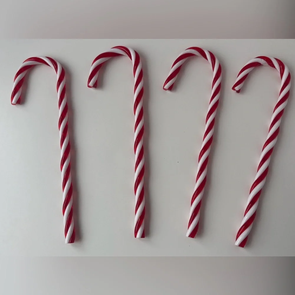 Vintage Plastic Candy Cane‎ Christmas Ornaments Set of 4 Red White Striped 7”